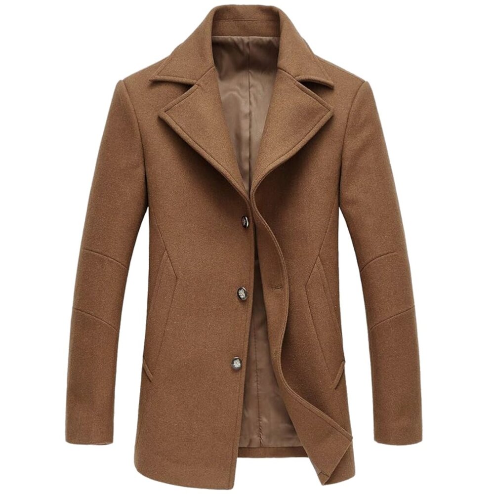 Men's Classic Notched Collar Wool Blend Pea Coat